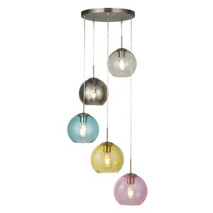 Searchlight Mardi Gras 5Lt Pendant Satin Silver Metal & Coloured Glass