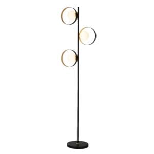 Searchlight Orbital Floor Lamp Black Metal Gold Leaf & Opal Glass
