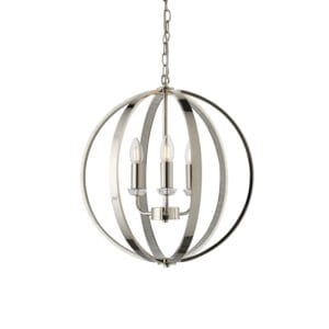 Endon Ritz 3lt Pendant Bright Nickel & clear faceted acrylic Dimmable