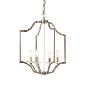 Endon Lainey 4lt Pendant Antique Brass & clear crystal Dimmable