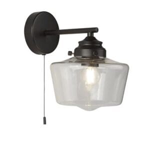 Searchlight School House Wall Light Black Metal & Clear Glass