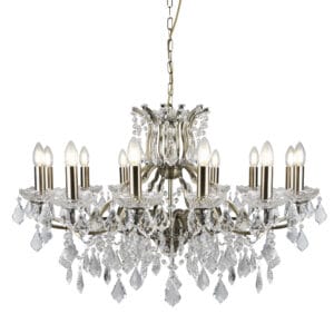 Searchlight Paris 12Lt Chandelier Antique Brass Metal & Clear Crystal