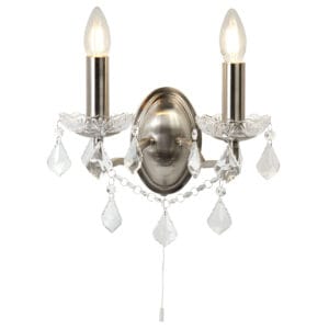 Searchlight Paris 2Lt Wall Light Satin Silver & Clear Crystal Drops