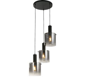 Searchlight Sweden 3Lt MultiDrop Pendant Black Metal & Smoked Glass
