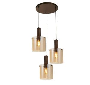 Searchlight Sweden 3Lt MultiDrop Pendant Mocha Metal & Amber Glass