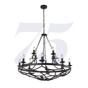 Searchlight Cartwheel III 12Lt Pendant Black Wrought Iron