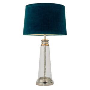 Endon Winslet 1lt Table Clear hammered glass & teal velvet Non-dimmable