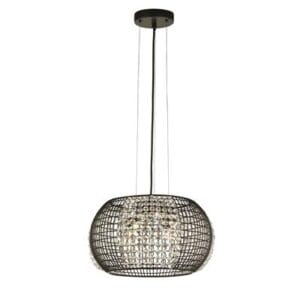 Searchlight Cage 4Lt Pendant Black Metal & Crystal Glass