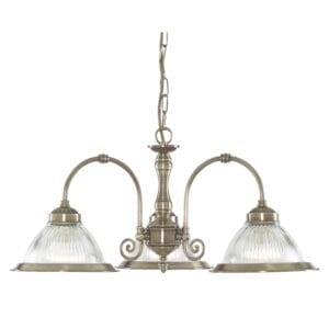 Searchlight American Diner 3Lt Pendant Antique Brass & Ribbed Glass