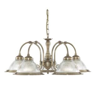 Searchlight American Diner 5Lt Pendant Antique Brass & Ribbed Glass