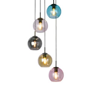 Searchlight Mardi Gras II 5Lt Pendant Black Metal & Coloured Glass