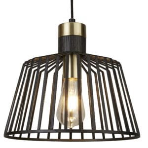 Searchlight Bird Cage Pendant Black & Satin Brass Metal