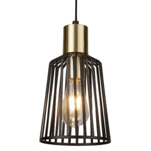 Searchlight Bird Cage Pendant Black & Satin Brass Metal