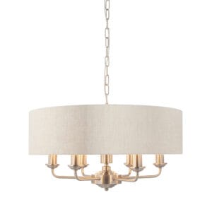 Endon Highclere 6lt Pendant Brushed Chrome & natural linen Dimmable