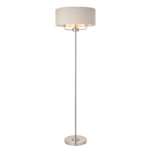 Endon Highclere 3lt Floor Brushed Chrome & natural linen Non-dimmable