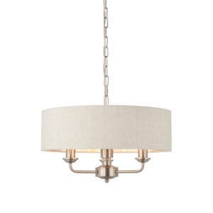Endon Highclere 3lt Pendant Brushed Chrome & natural linen Dimmable