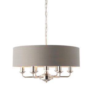 Endon Highclere 6lt Pendant Bright Nickel & charcoal fabric Dimmable