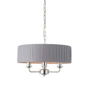 Endon Highclere 3lt Pendant Bright Nickel & charcoal fabric Dimmable