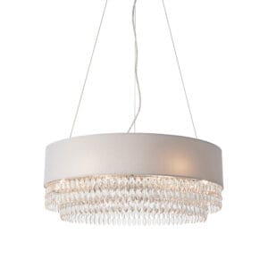 Endon Malmesbury 6lt Pendant Silver grey fabric, Chrome Dimmable