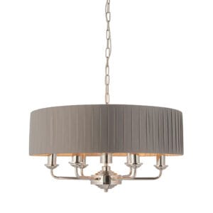 Endon Highclere 6lt Pendant Bright Nickel & charcoal fabric Dimmable
