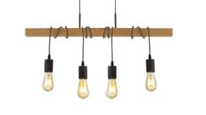 Searchlight Woody 4Lt Bar Pendant Natural Wood & Black Metal