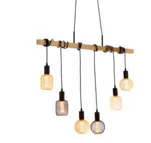 Searchlight Woody 6Lt Bar Pendant Natural Wood & Black Metal
