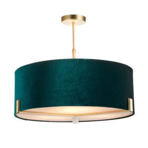 Endon Hayfield 3lt Pendant Matt antique Brass & green velvet Dimmable