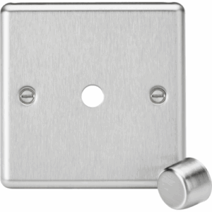 Knightsbridge Raised Edge Brushed Chrome 1G Dimmer Plate with Matching Metal Dimmer Cap
