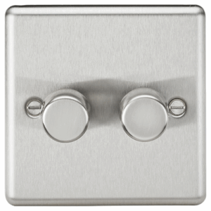 Knightsbridge Raised Edge Brushed Chrome 2G 2-way 10-200W (5-150W LED) Intelligent dimmer