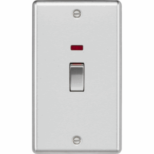 Knightsbridge Raised Edge Brushed Chrome 45A DP Switch with Neon (2G size)