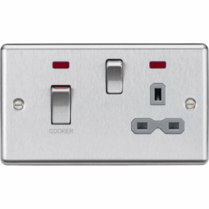 Knightsbridge Raised Edge Brushed Chrome 45A DP Switch & 13A Socket with Neons Grey Insert