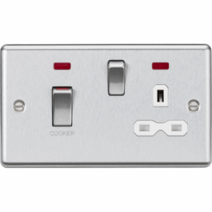 Knightsbridge Brushed Chrome 45A DP Switch & 13A Socket with Neons White Insert