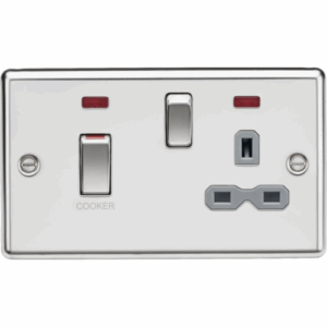Knightsbridge Polished Chrome 45A DP switch and 13A switched socket with neons with insert