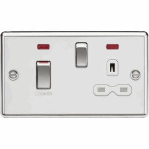 Knightsbridge Polished Chrome 45A DP Switch & 13A Socket with Neons White Insert