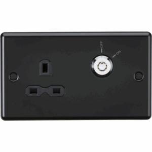 Knightsbridge Raised Edge Matt Black 13A DP Key Lockable Socket (2G Plate) with Insert