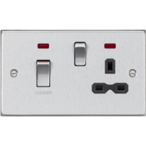 Knightsbridge Brushed Chrome 45A DP Switch & 13A Socket with Neons with Insert