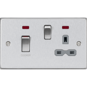 Knightsbridge Brushed Chrome 45A DP Switch & 13A Socket with Neons Grey Insert