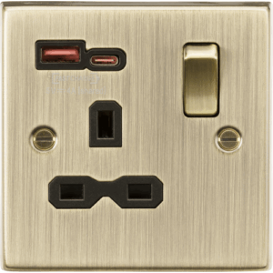 Knightsbridge Antique Brass 13A 1G SP Switched Socket with Dual USB A+C 12V DC 1.5A [Max. 18W] with Insert