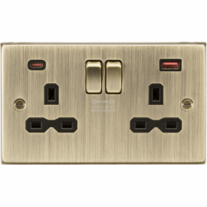 Knightsbridge Antique Brass 13A 2G DP Switched Socket with Dual USB A+C 20V DC 2.25A (Max. 45W)
