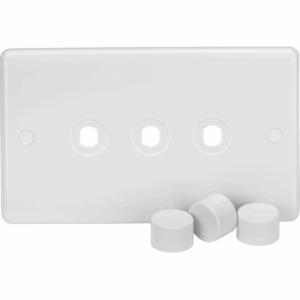 Knightsbridge White Curved Edge 3G Dimmer Plate with Matching Dimmer Caps