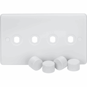 Knightsbridge White Curved Edge 4G Dimmer Plate with Matching Dimmer Caps
