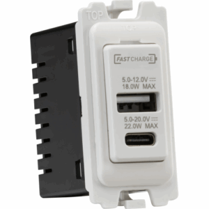 Knightsbridge White Dual USB A+C Module 20V DC 1.1A [22W FASTCHARGE]