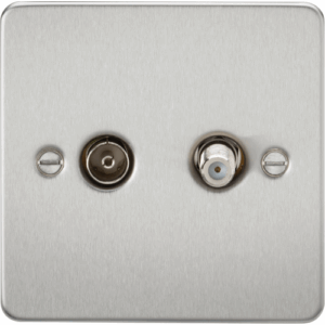 Knightsbridge Brushed Chrome TV and SAT TV Outlet (isolated)