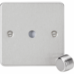 Knightsbridge Flat Plate Brushed Chrome 1G Dimmer Plate with Matching Metal Dimmer Cap