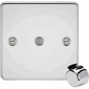 Knightsbridge Flat Plate Polished Chrome 1G Dimmer Plate with Matching Metal Dimmer Cap