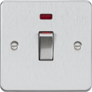 Knightsbridge Flat Plate Brushed Chrome 45A DP Switch with Neon (1G size)