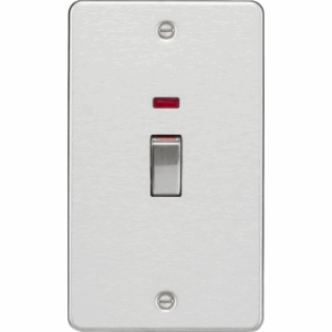 Knightsbridge Flat Plate Brushed Chrome 45A DP Switch with Neon (2G size)