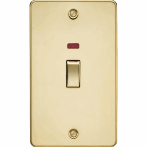 Knightsbridge Polished Brass 45A DP Switch with Neon (2G size)