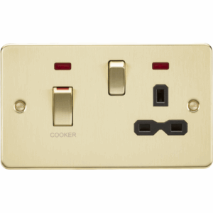 Knightsbridge Brushed Brass 45A DP Switch & 13A Socket with Neons with Insert