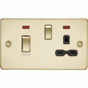 Knightsbridge Polished Brass 45A DP Switch & 13A Socket with Neons with Insert